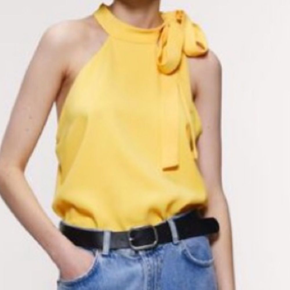 Zara Yellow Tied Halter Top Size XS NWT
